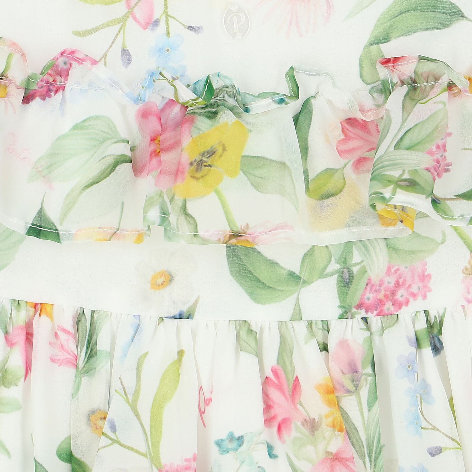 Younger Girls White Floral Chiffon Dress, 2, hi-res