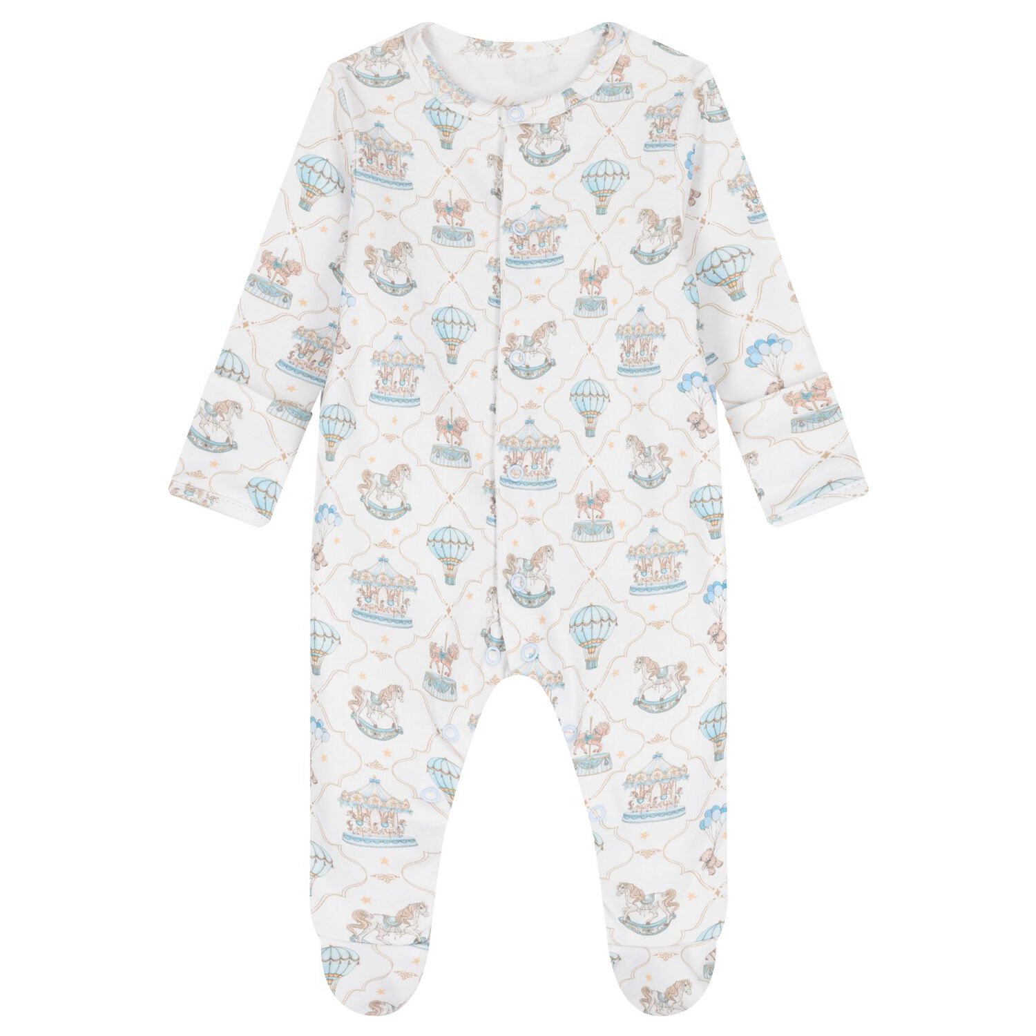 Baby Boys Blue & White Carousel & Hot Air Balloon Babygrow Set, 1, hi-res