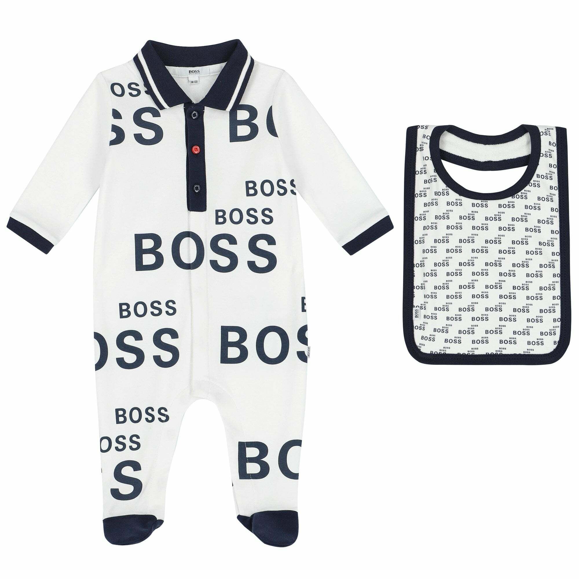 BOSS Baby Boys White Navy Babygrow Bib Gift Set Junior Couture
