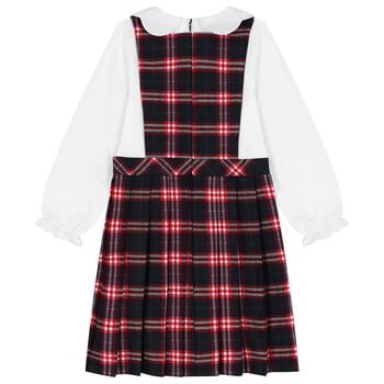 Girls Navy Blue & White Tartan Dress