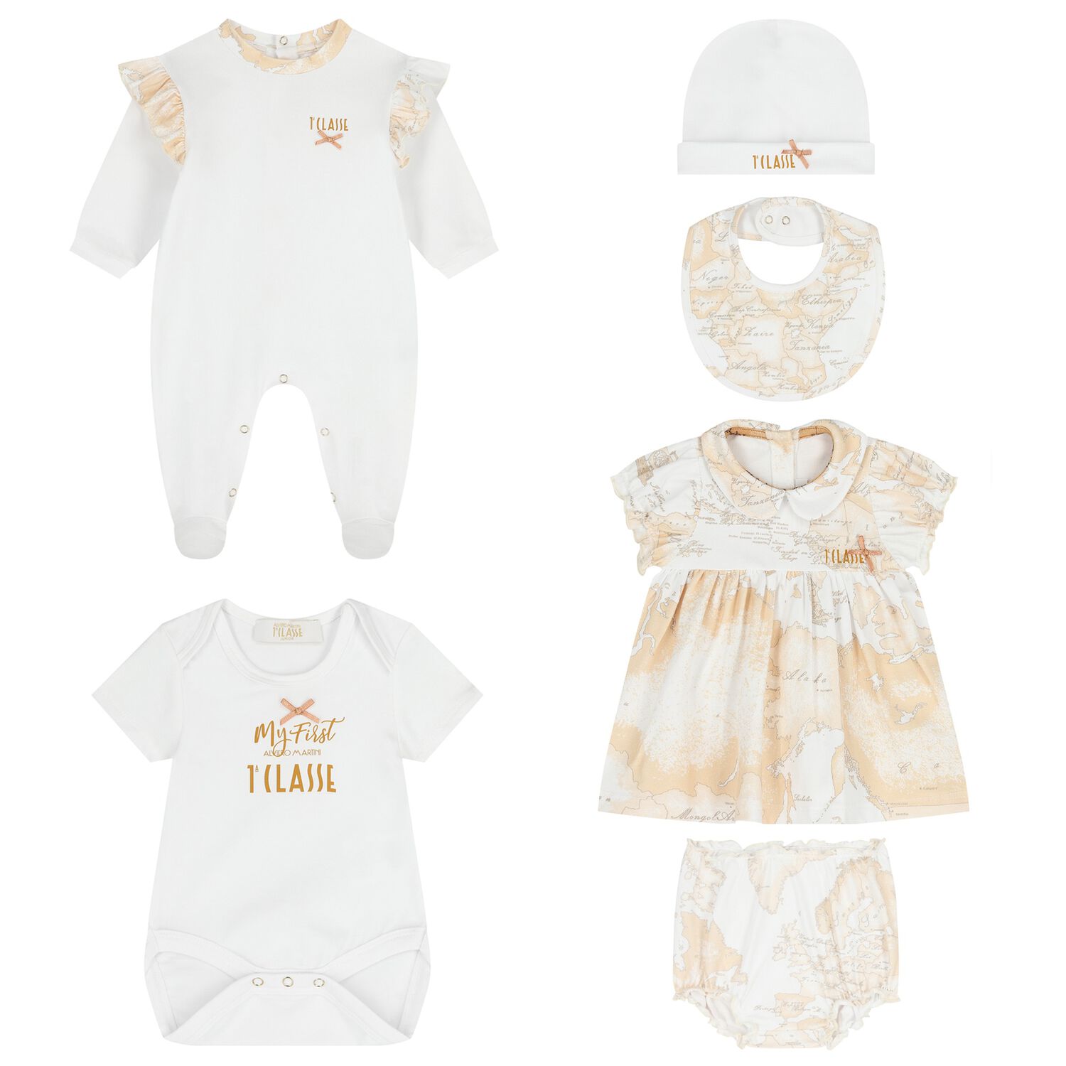 Baby Girls White & Beige Geo Map Gift Set, 1, hi-res