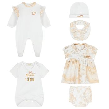 Baby Girls White & Beige Geo Map Gift Set
