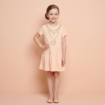 Younger Girls Pink Necklace Logo Dress