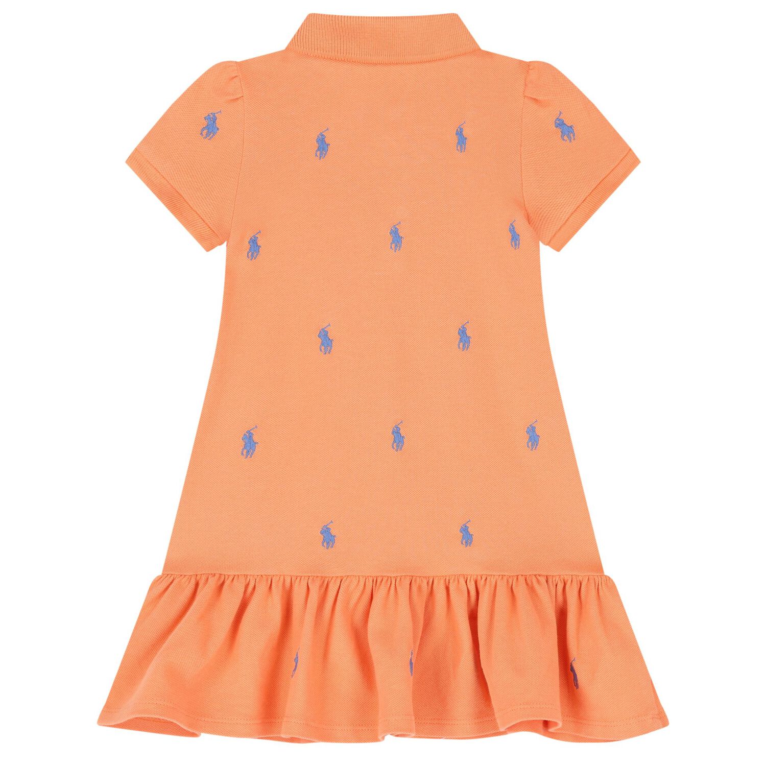 Baby Girls Orange Cotton Polo Dress, 1, hi-res