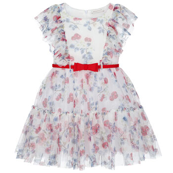 Girls White Cherry Tulle Dress
