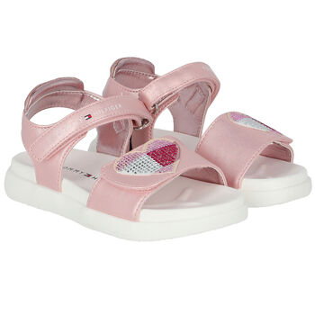 Girls Rose Gold & White Heart Sandals