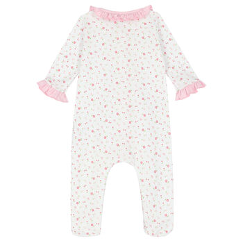 Baby Girls White & Pink Floral Babygrow