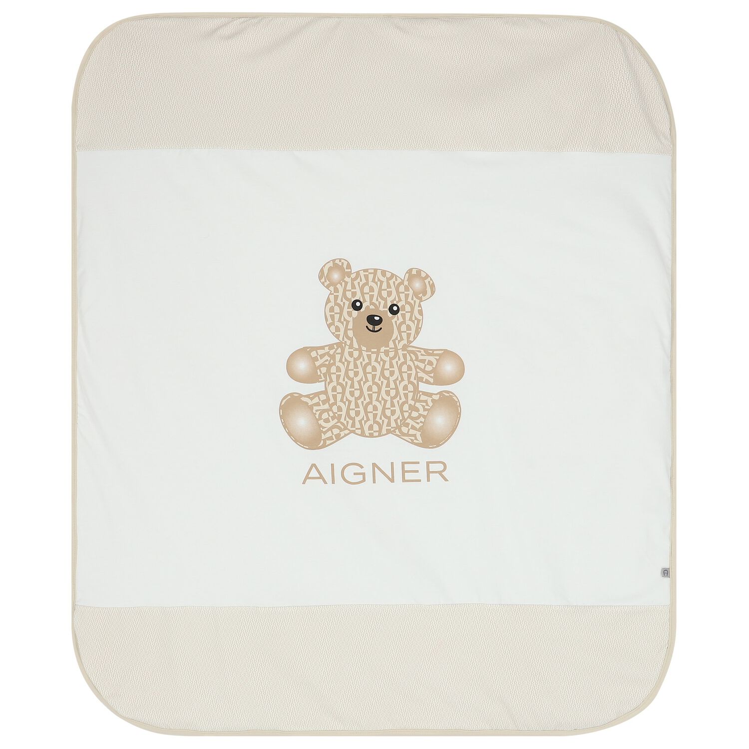 White & Beige Teddy Bear Logo Baby Blanket, 1, hi-res image number null