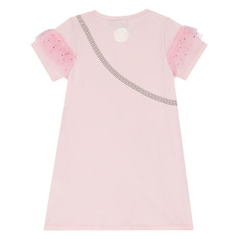 Girls Pink Bag Print Dress