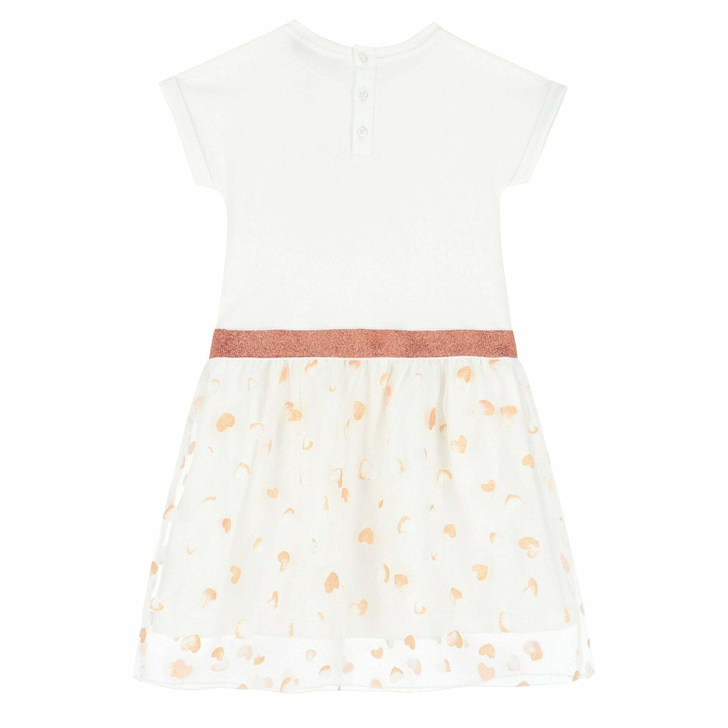 Girls White & Gold Logo Dress, 1, hi-res
