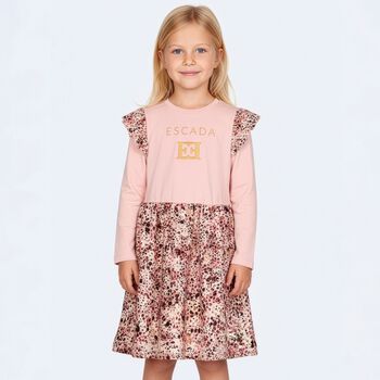 Girls Pink Logo Ruffled Dress