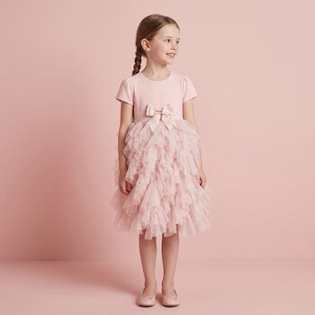Girls Pink Bow Tulle Dress