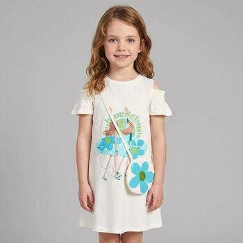 Girls Ivory Ruffled Dress Set