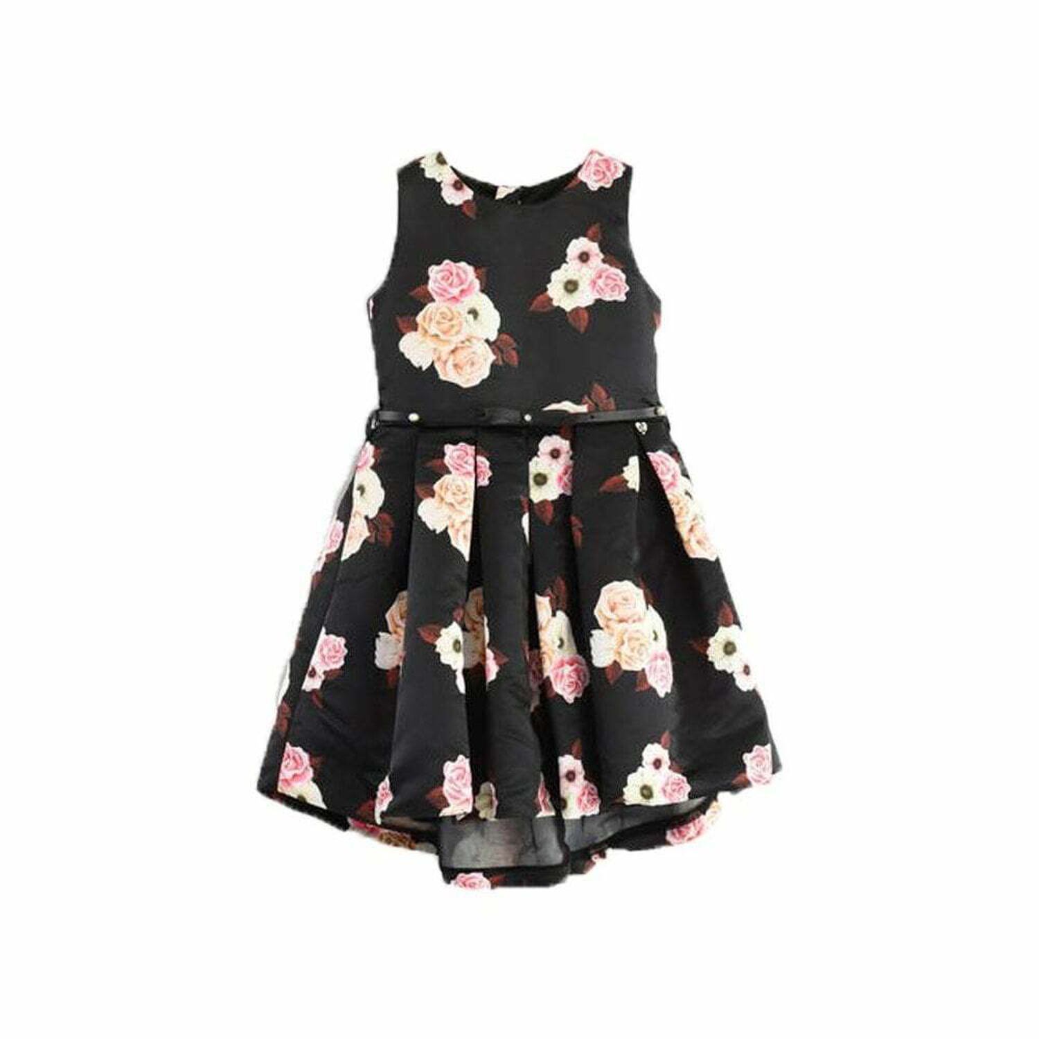Girls Black Floral Print Dress, 1, hi-res image number null