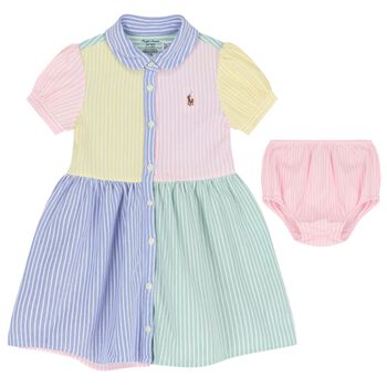 Baby Girls Multi-Coloured Striped Logo Polo Dress Set