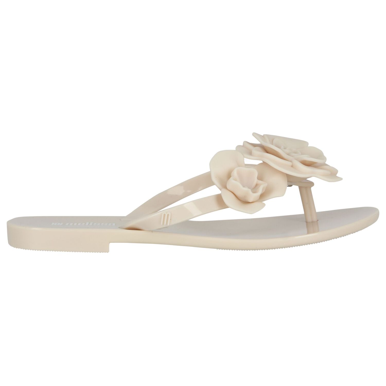 Girls Beige Logo Flower Flip Flops, 1, hi-res