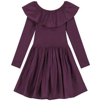 Girls Purple Ruffled Long Sleeve Dress
