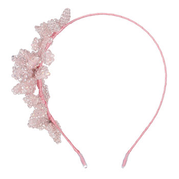 Girls Pink Embellished Crystal Flower Hairband