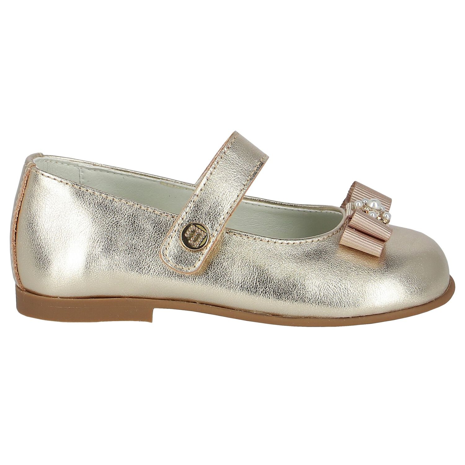 Younger Girls Gold Ballerina Bow Shoes, 1, hi-res image number null