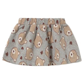 Younger Girls Grey Jacquard Teddy Bear Skirt