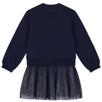 Girls Navy Blue Sequin Star Dress