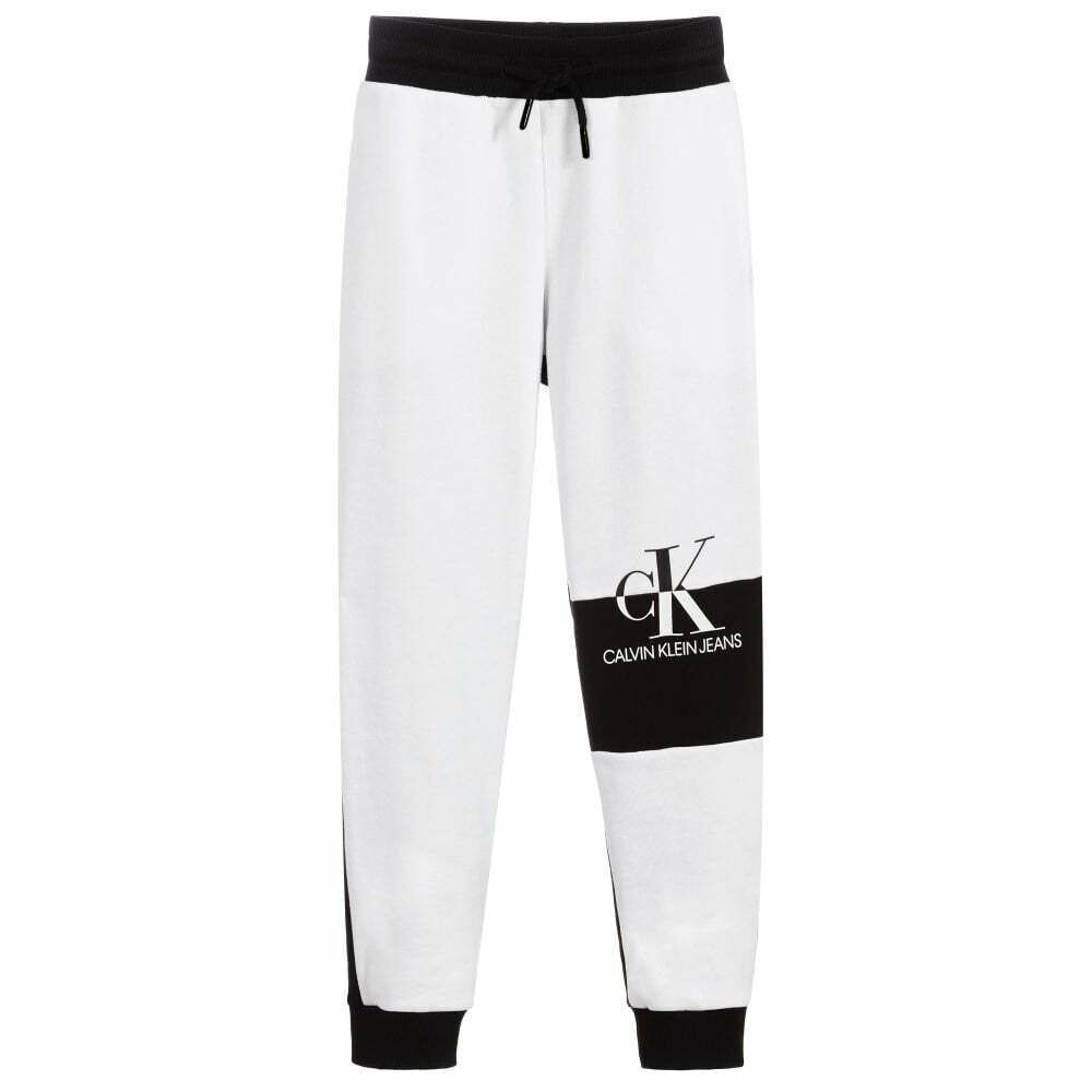 Calvin Klein Boys White Black Logo Joggers Junior Couture USA