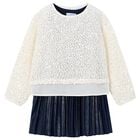 Girls Ivory & Navy Blue Sequin Dress Set, 3, hi-res