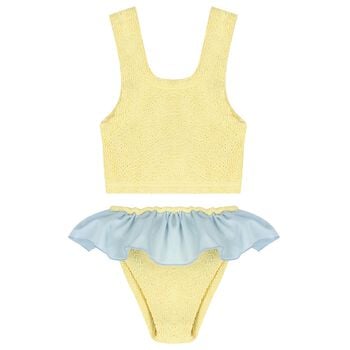 بيكيني مجعد باللونين الاصفر و الازرق للبنات 