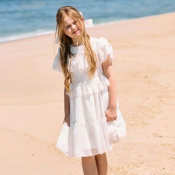 Girls Ivory Floral Tiered Dress