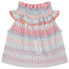 Girls Pink & Blue Crochet Knitted Top, 1, hi-res