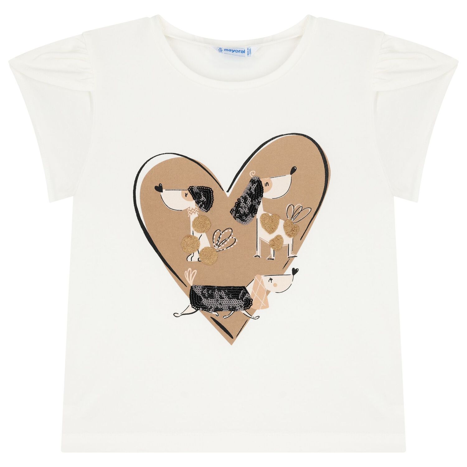 طقم تنورة من التول المنقطة باللون العاجي والبيج للبنات, 2, hi-res image number null