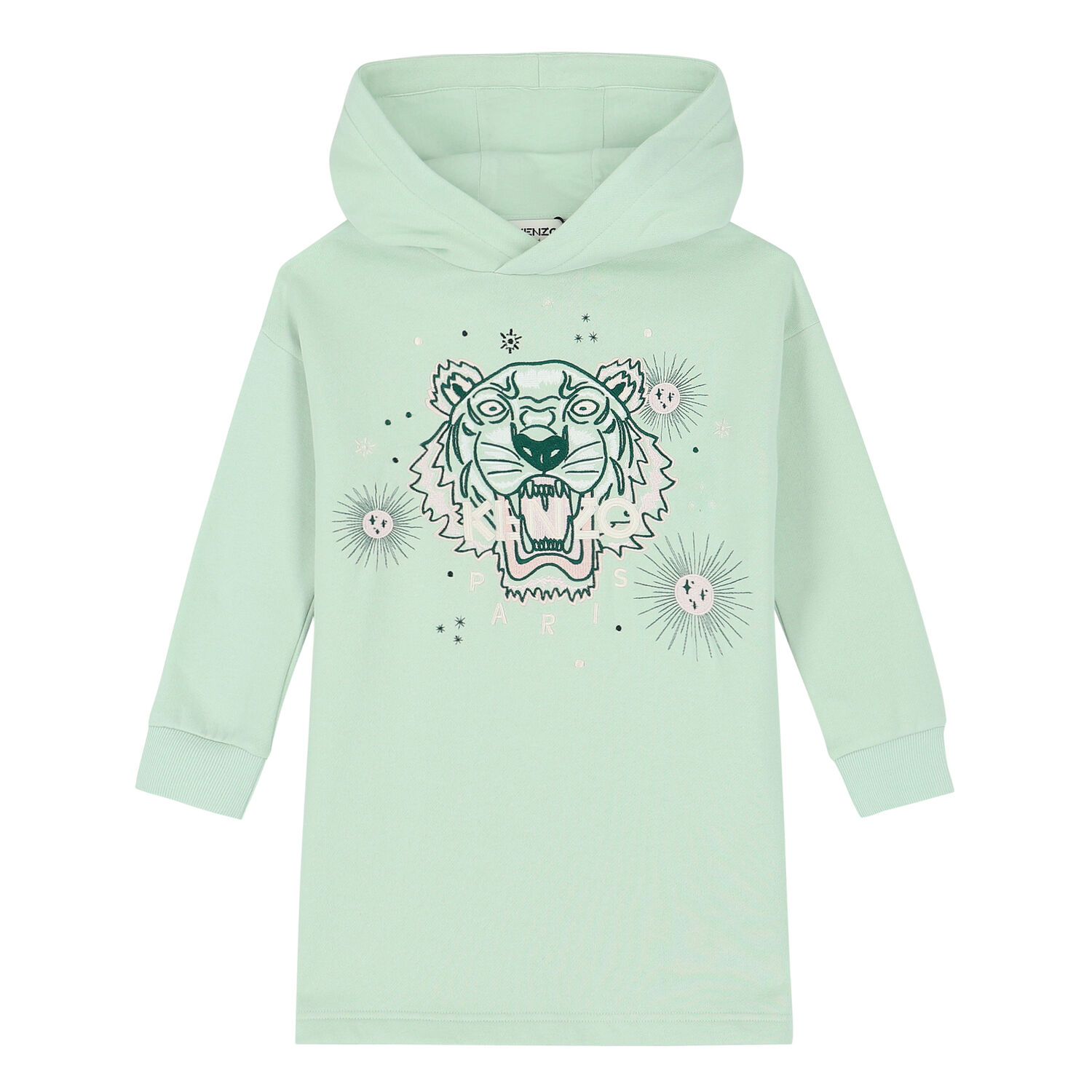 KENZO KIDS Girls Green Tiger Logo Hooded Dress | Junior Couture USA