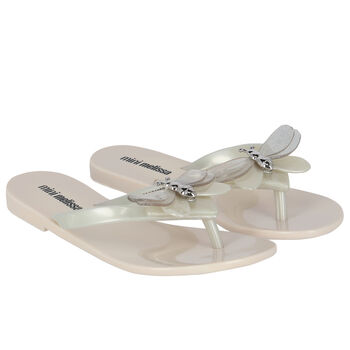 Girls Ivory & Beige Bugs Flip Flops