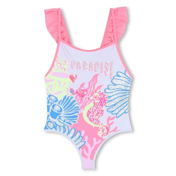 Girls Lilac & Pink Embellished Swimsuit