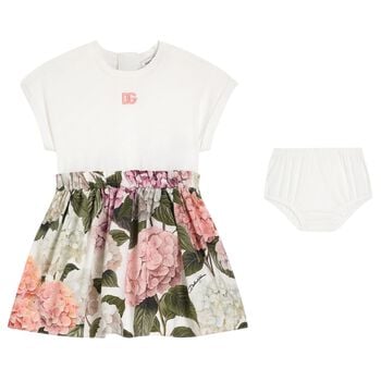 Baby Girls Ivory & Pink Floral Dress Set