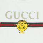 Girls White Web Striped T-Shirt, 1, hi-res