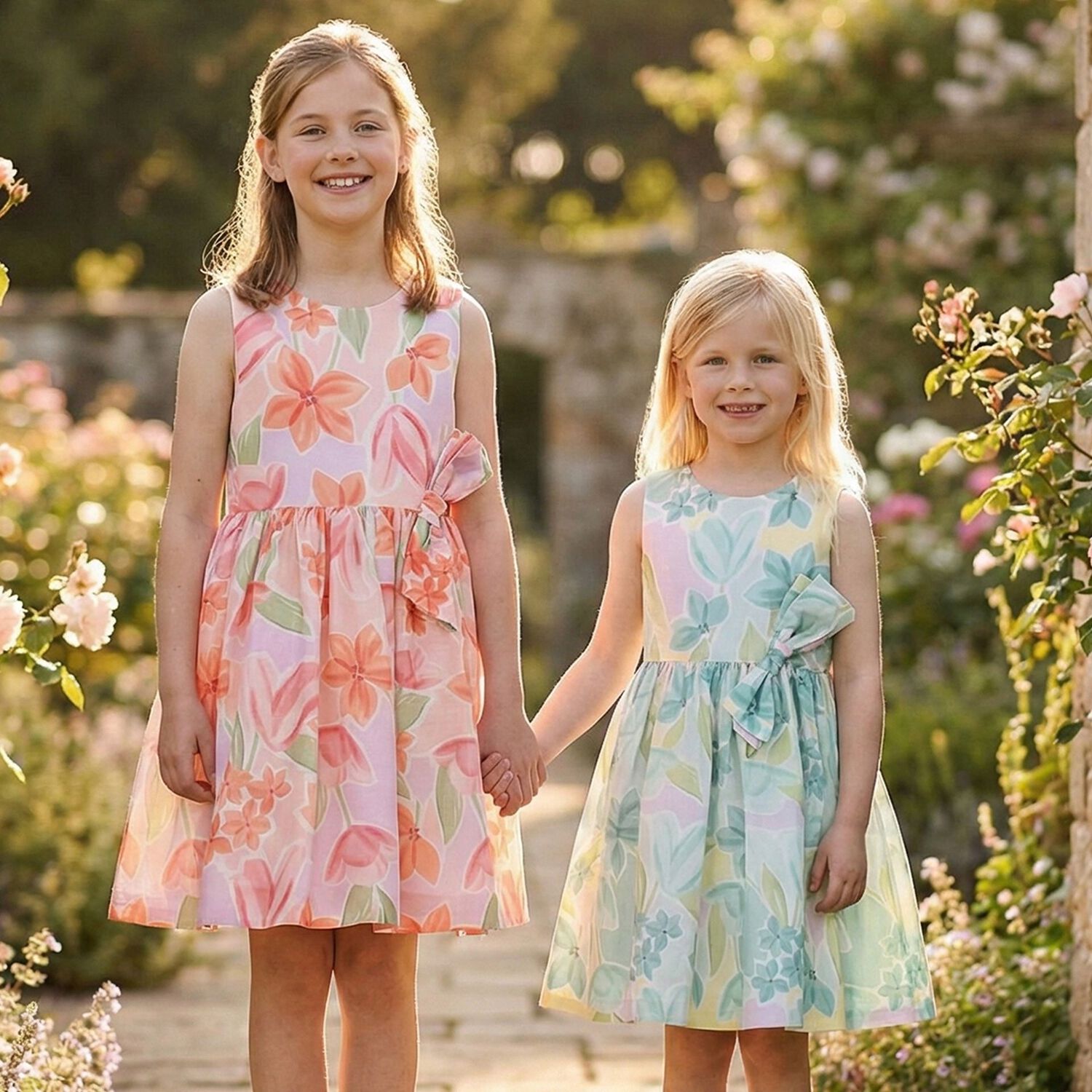 Girls Green Floral Dress, 2, hi-res