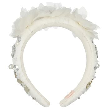 Girls Ivory Flower Satin Headband