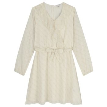 Girls Beige Logo Chiffon Dress