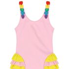 Girls Pink Ruffled Swimsuit, 1, hi-res