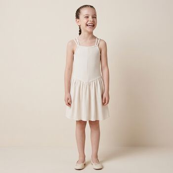 Girls Ivory Ribbed Dress
