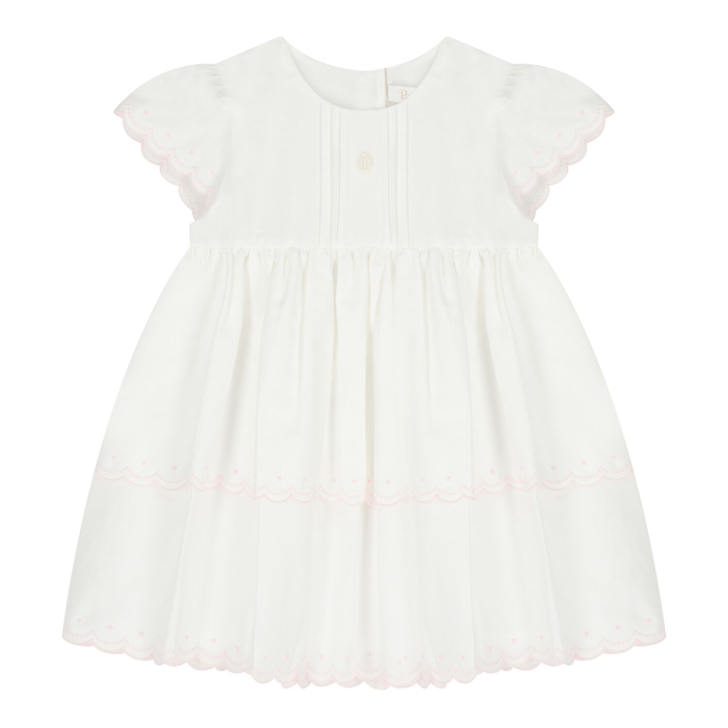 Baby Girls White Embroidered Dress, 1, hi-res