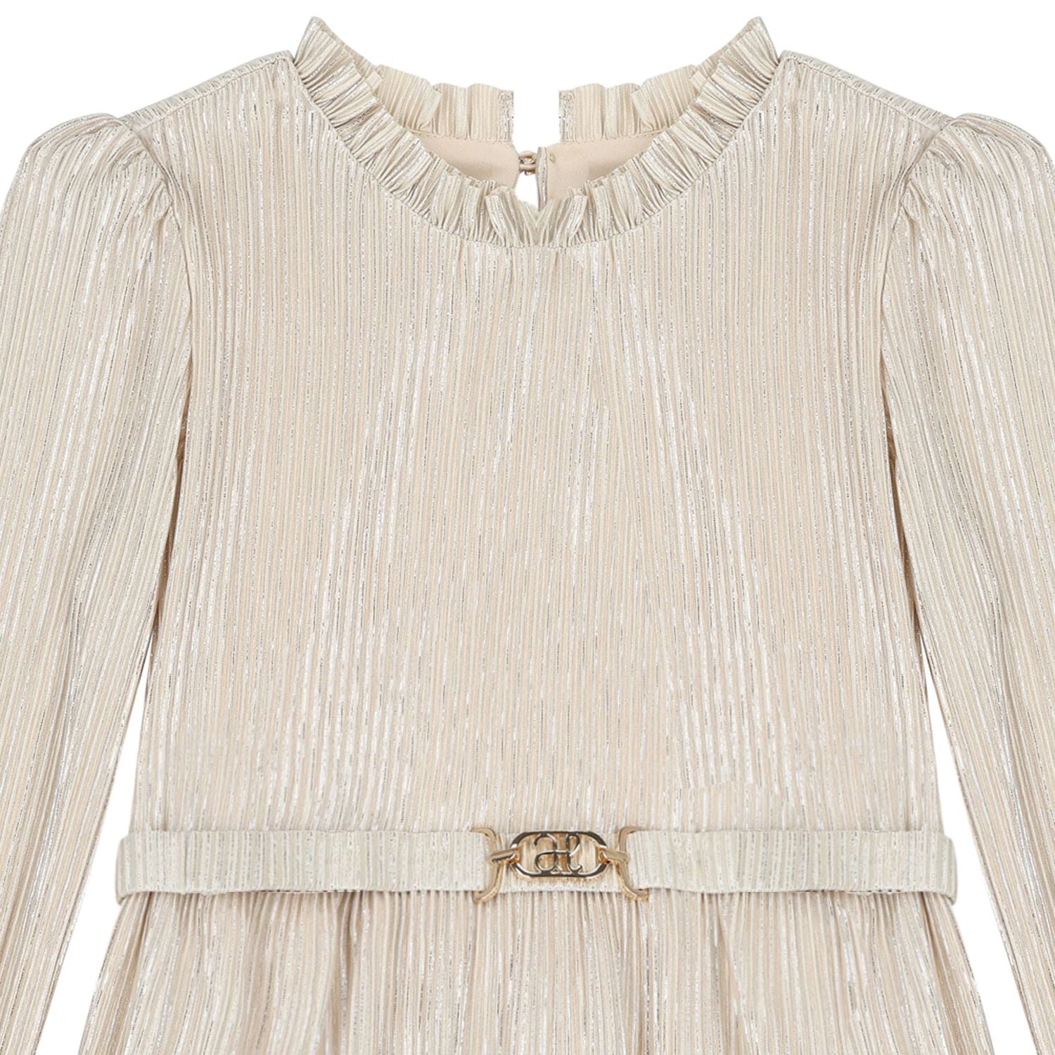 Abel & Lula Girls Beige & Silver Plisse Dress | Junior Couture USA Abel & Lula Girls Beige & Silver Plisse Dress | Junior Couture USA