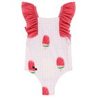 مايوة سباحة للبنات باللونين الأحمر والوردي بطبعة بطيخة, 3, hi-res