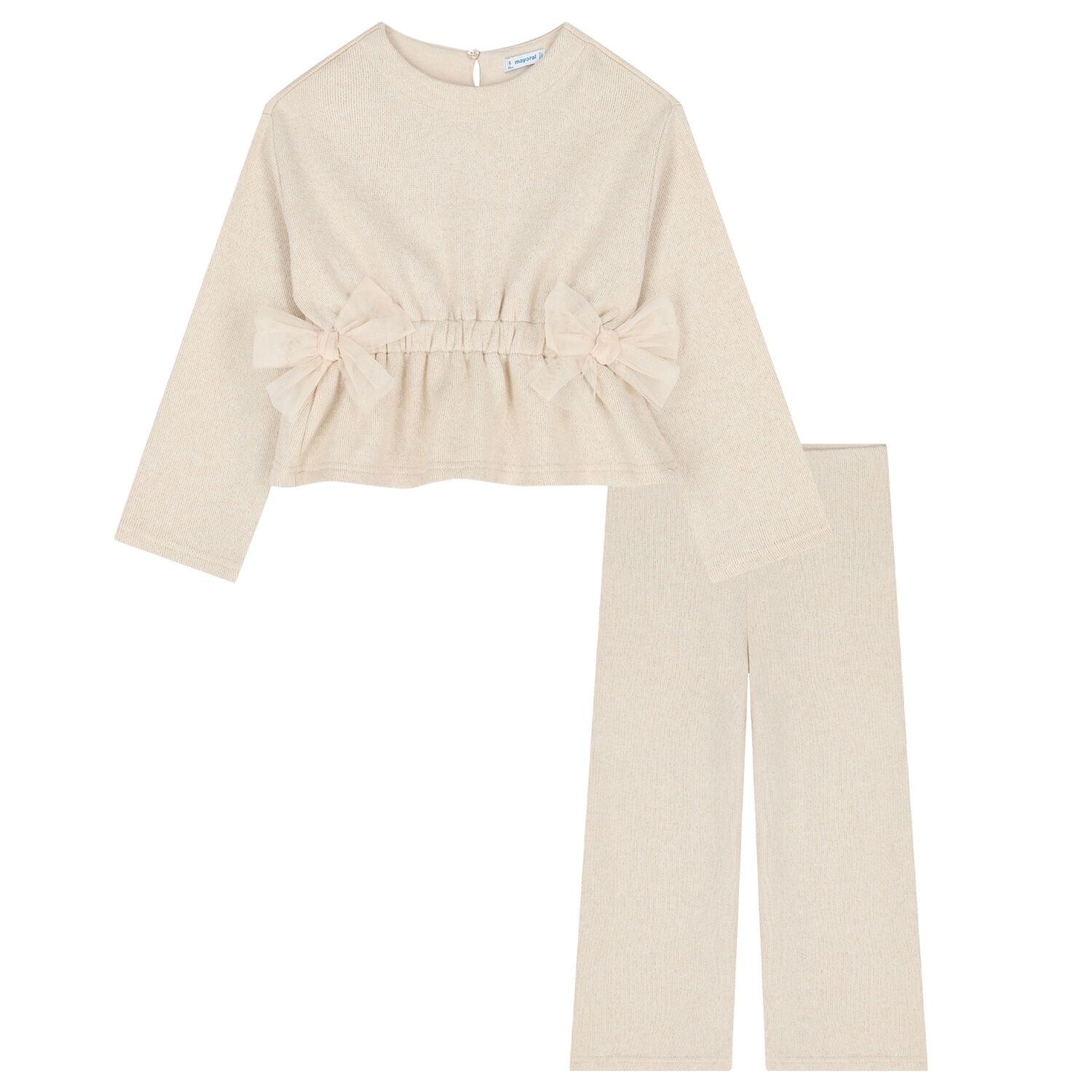 Girls Gold Bow Trouser Set, 1, hi-res