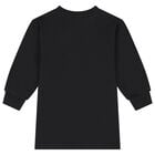 Girls Black Teddy Bear Logo Swearshirt Dress, 4, hi-res