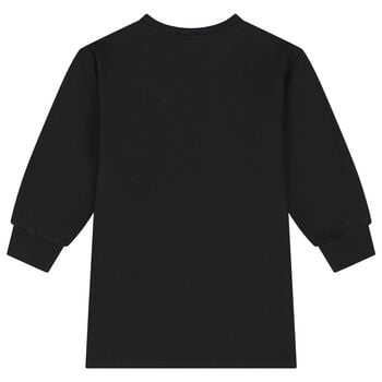 Girls Black Teddy Bear Logo Swearshirt Dress