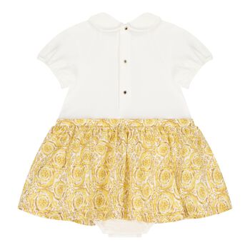 Baby Girls Ivory & Gold Barocco Bodysuit Dress