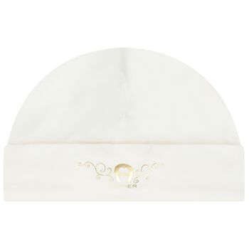 Baby Girls Ivory & Gold Logo Hat