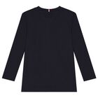 Boys Navy Blue Logo Long Sleeve Top, 1, hi-res